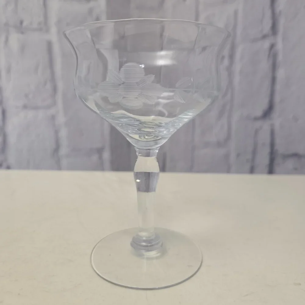 Unbranded Vintage Hand Etched Stemware Wine Glass